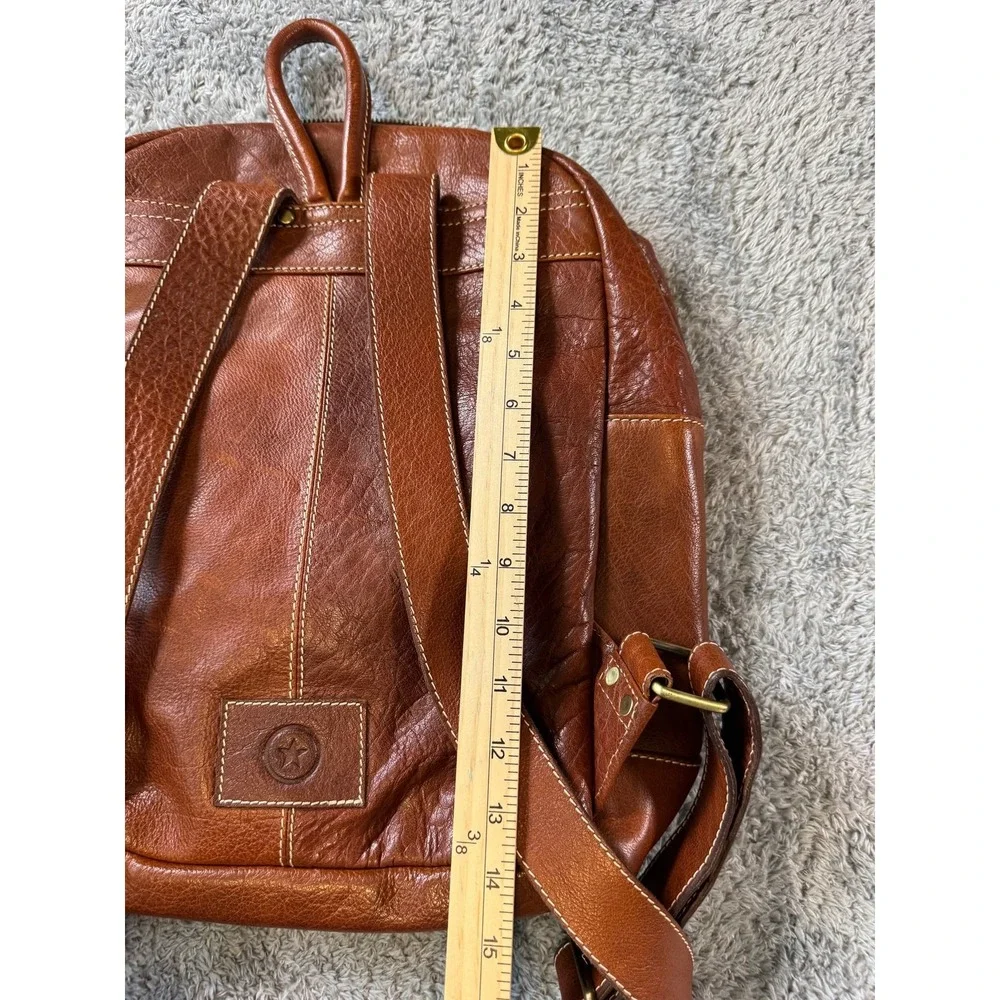 Roots Leather Backpack Cognac Brown Brass Hardware White Stitch Medium